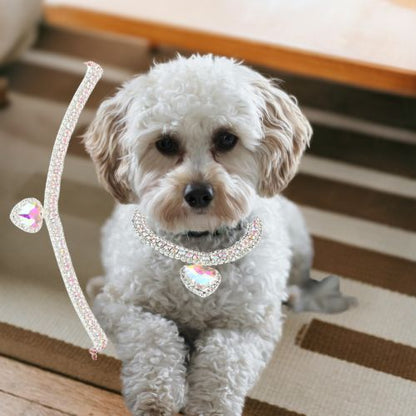 Ce collier chien orné de strass brillant de couleur argentée et d’un pendentif en forme de cœur donne un look de diva à votre mignon caniche