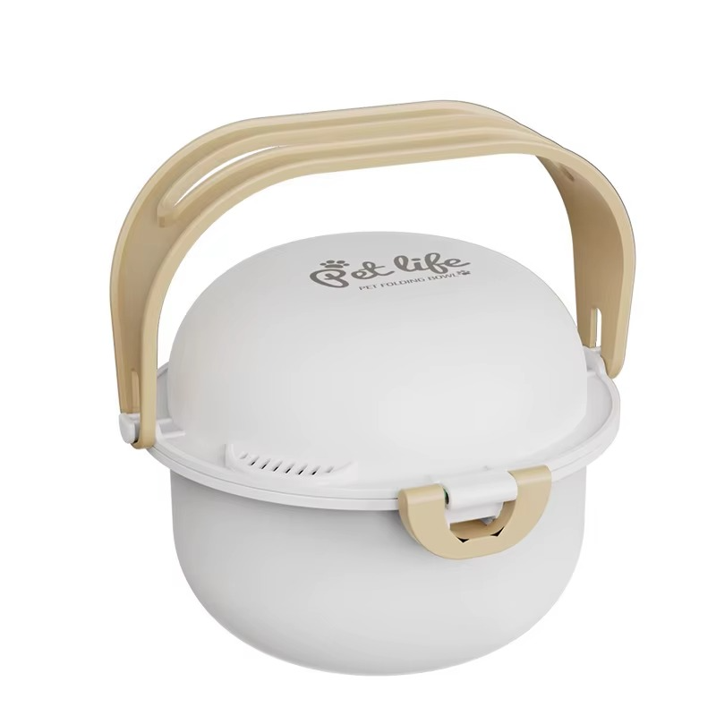Gamelles chien pliables blanches et sable, format bol hermétique pour sorties.