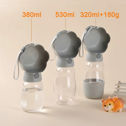 Trois gourdes chien grises avec légendes 380ml, 530ml et 320ml+180g.