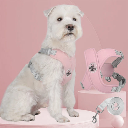 Harnais chien GentleGrip™ rose en X, polyester et coton, rembourré éponge pour confort, avec laisse.