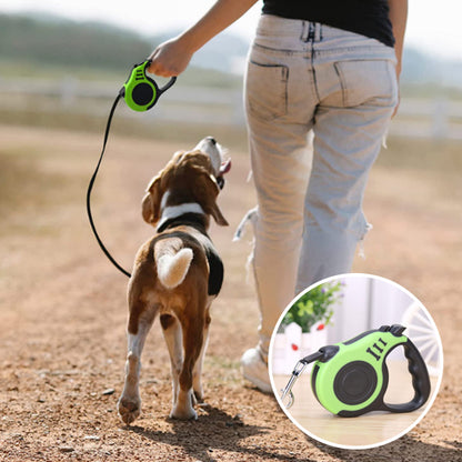 Laisse chien-Ticktack™ : Cette laisse de couleur vert et noir est extensibles et rétractable, fabriquée en ABS et en fibre de polyester