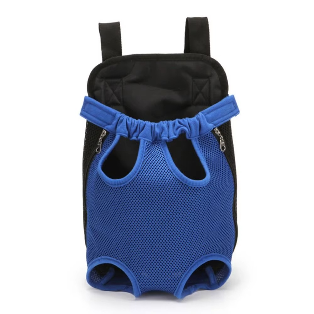 Sac de transport pour chien en maille filet bleue, modèle à quatre pattes.