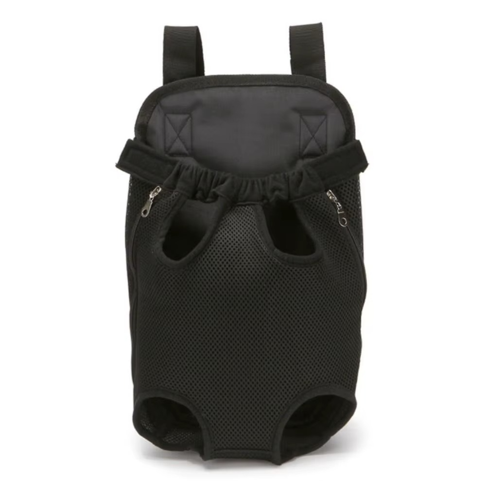 Sac de transport pour chien noir avec ouvertures pour les pattes et la queue.