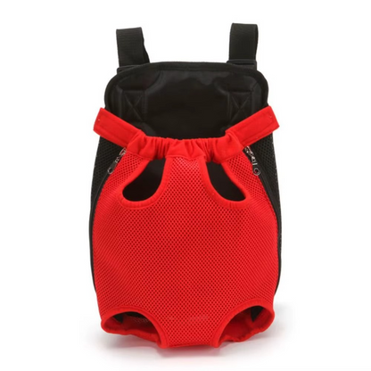 Sac de transport pour chien bicolore rouge et noir en tissu respirant.